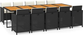 vidaXL 11 részes fekete polyrattan kerti étkezőgarnitúra párnákkal