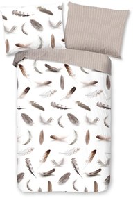 Fehér-bézs egyszemélyes flanel ágyneműhuzat 140x200 cm – Good Morning