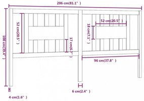 fekete tömör fenyőfa fejtámla 206 x 4 x 100 cm