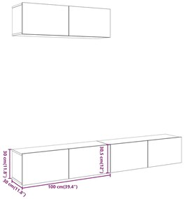 3 db kézműves tölgy szerelt fa falra szerelhető TV-szekrény