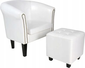 Chesterfield Stílusú Lábtartós Fotel, Fehér Cirkónia Színben