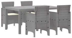 5 Részes Kerti Étkezőszett Párnákkal Világosszürke Poly Rattan