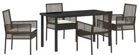 5 Darabos Kerti Étkezőszett Párnákkal Barna Polyrattan