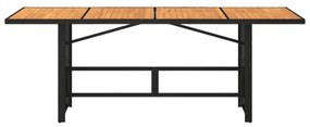 fekete polyrattan akácfa lapos kerti asztal 190 x 80 x 74 cm
