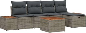 vidaXL Kerti Kanapé Szett párnával 6 pcs Szürke Poli rattan