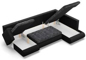 Tokio U sarokkanapé, 3 ágyneműtartóval, fonott + műbőr, jobboldali, szürke - fekete