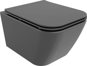 Mexen Madox Rimless WC csésze lecsapódásmentes vékony deszkával, duroplaszt, sötétszürke matt - 30154061