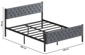 KAROM fém kétszemélyes ágy 120x200 cm, szürke, teherbírás 120 kg