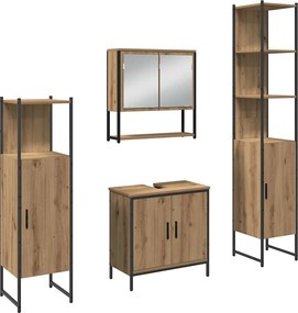 vidaXL Fürdőszoba bútor szett polcokkal tárolóval 4 pcs Barna Faanyag