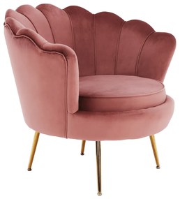Fotel Art-deco stílusban, rózsaszín Velvet anyag/gold króm-arany, NOBLIN
