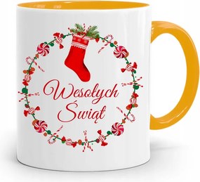 Sárga Karácsonyi Bögre Mikulásra, fényképes nyomtatással