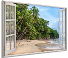 Gario Vászonkép Nyitott ablak Vad tengerpart Méretek: 120 x 80 cm
