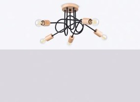 Sollux SL.1478 - Felületre szerelhető csillár EMBER 5xE27/15W/230V fekete/bézs/bükkfa