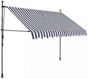 kék és fehér kézzel kihúzható LED-es napellenző 250 cm