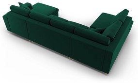 Zöld bársony kinyitható tárolóhelyes sarokkanapé (bal oldali-U alakú) Kyoto – Cosmopolitan Design