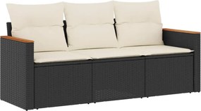vidaXL 3 részes fekete polyrattan kerti ülőgarnitúra párnával
