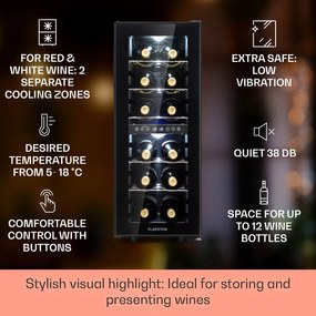 Klarstein Shiraz 12 Duo borhűtő, 42 liter, 12 palack, 2 zóna, 5-12 / 12-18 °C, érintős