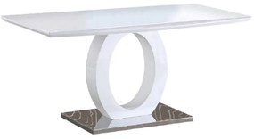 Étkezőasztal, fehér magas fény/acél, 150x80 cm, ZARNI