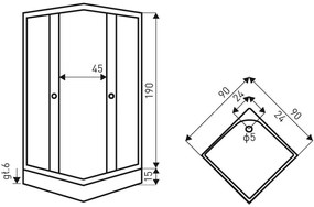 Pico 90 szögletes zuhanykabin zuhanytálcával