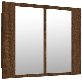 barna tölgyszínű szerelt fa tükörszekrény LED-del 60x12x45 cm