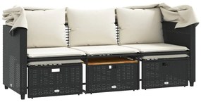 3 személyes fekete polyrattan kerti kanapé baldachinnal/székkel