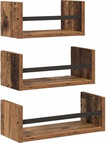 vidaXL Fali polc készlet polcokkal 3 pcs Öreg fa 40x16x14cm Faanyag