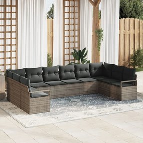 10 darabos kerti kanapé szett párnákkal Szürke Poly Rattan, 2 üléses kerti kanapé párnákkal Szürke Poly Rattan