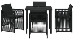 5 Részes Kerti Étkező Szett Párnákkal - Fekete Polyrattan