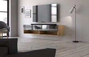 TV szekrény 140 cm 1 ajtós Wotan tölgy / fekete magasfény színkombinációban – DERBY