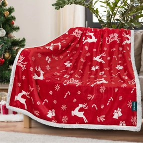 CANDY BELLS karácsonyi piros báránytakaró a mikroplüssből Méret: 200 x 220 cm