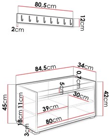 Előszoba bútor Kendora 80 (12 db 40x30-as Pazara kárpitozott falpanellel) (manila 26). 1054006