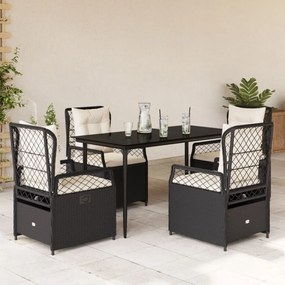 5 részes fekete polyrattan kerti étkezőgarnitúra párnákkal