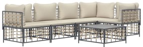 6 részes antracitszürke polyrattan kerti ülőgarnitúra párnákkal