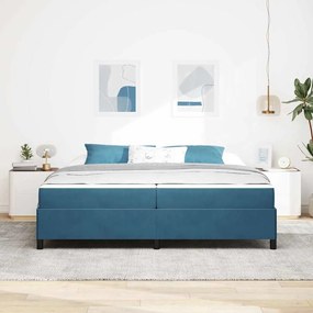 Ágykeret matracmal Sötétkék és fehér 200 x 200 cm Bársony