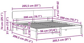 Ágykeret fejtámlával gyanta barna 200x200 cm tömör fenyőfából