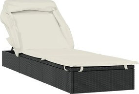 vidaXL fekete polyrattan napozóágy összecsukható tetővel 213x63x97 cm