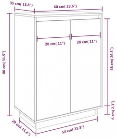 fehér tömör fenyőfa cipőszekrény 60 x 35 x 80 cm
