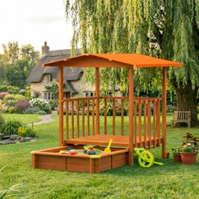 SUNNY verandás homokozó, 130x130x143cm, barna/narancssárga Jurhan