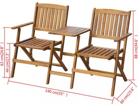 összecsukható tömör akácfa kerti pad asztalkával 140 cm