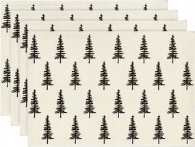 Karácsonyi Asztali Alátét Szett 4db-os Fehér-Fekete Karácsonyfákkal