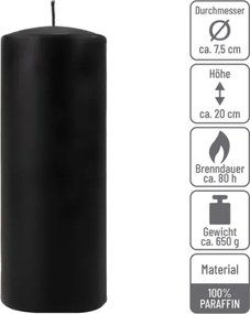 Oszloposgyertya szett  2 db magasság 20 cm  Ø 7,5 cm fekete