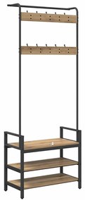 Kabáthorog polcokkal kézműves tölgy 75 x 34 x 184 cm Faanyag