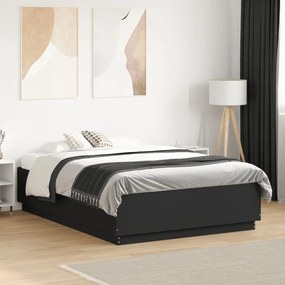 fekete szerelt fa ágykeret LED-del 135 x 190 cm