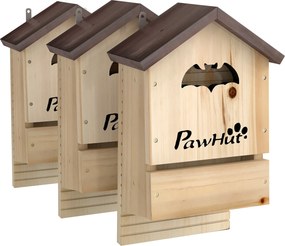 PawHut 3 db fenyő denevérodú — dupla rekeszes, könnyű hozzáférés, felakasztható, natúr fa hatás, 21,5 x 11,5 x 34 cm | Aosom