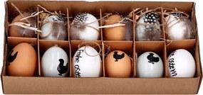 Natúr tojás tollal és kakassal Húsvét 12db