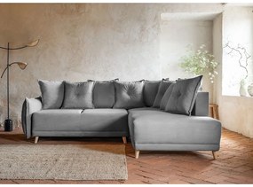 Szürke kordbársony kinyitható sarokkanapé (jobb oldali) Lazy Lukka – Miuform