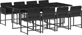 vidaXL 9 részes fekete polyrattan kerti étkezőgarnitúra párnákkal