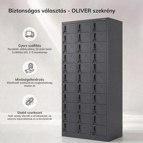Antracit munkavállalói tároló öltözőszekrény: OLIVER, 900 x 1850 x 450 mm