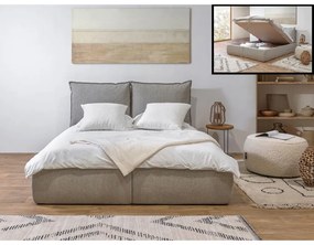 Bézs kárpitozott ágyneműtartós franciaágy ágyráccsal 160x200 cm Garance – Bobochic Paris