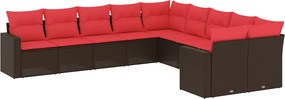 vidaXL 10 részes barna polyrattan kerti ülőgarnitúra párnákkal